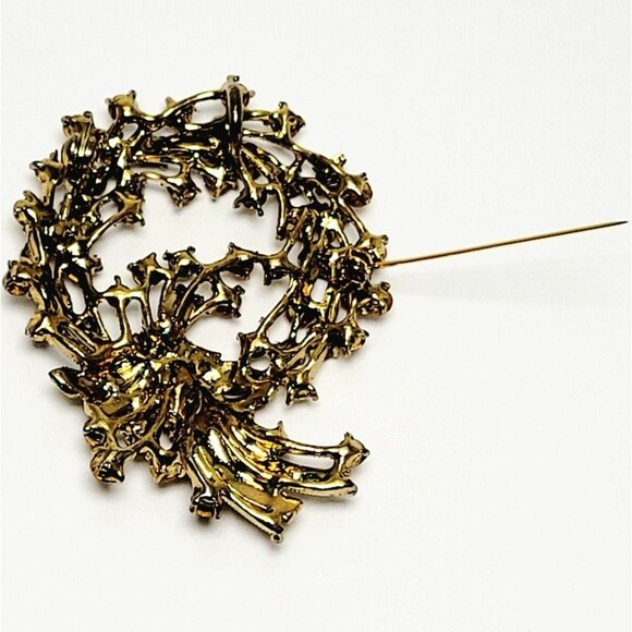 MCM Wreath Brooch Prong Set Multicolor Amber Crystals Gold Tone Pristine EUC! - Picture 3 of 5